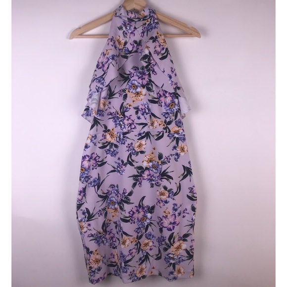 NWT bebe Lavender Floral Halter Ruffle Dress - Picture 4 of 8
